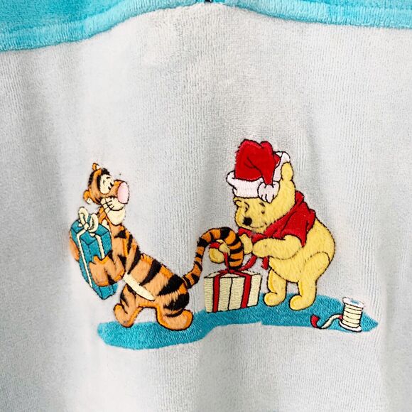 DISNEY Vintage Winnie Pooh Christmas Maxi Nightgown Pullover Robe Blue Womens L - Picture 3 of 9